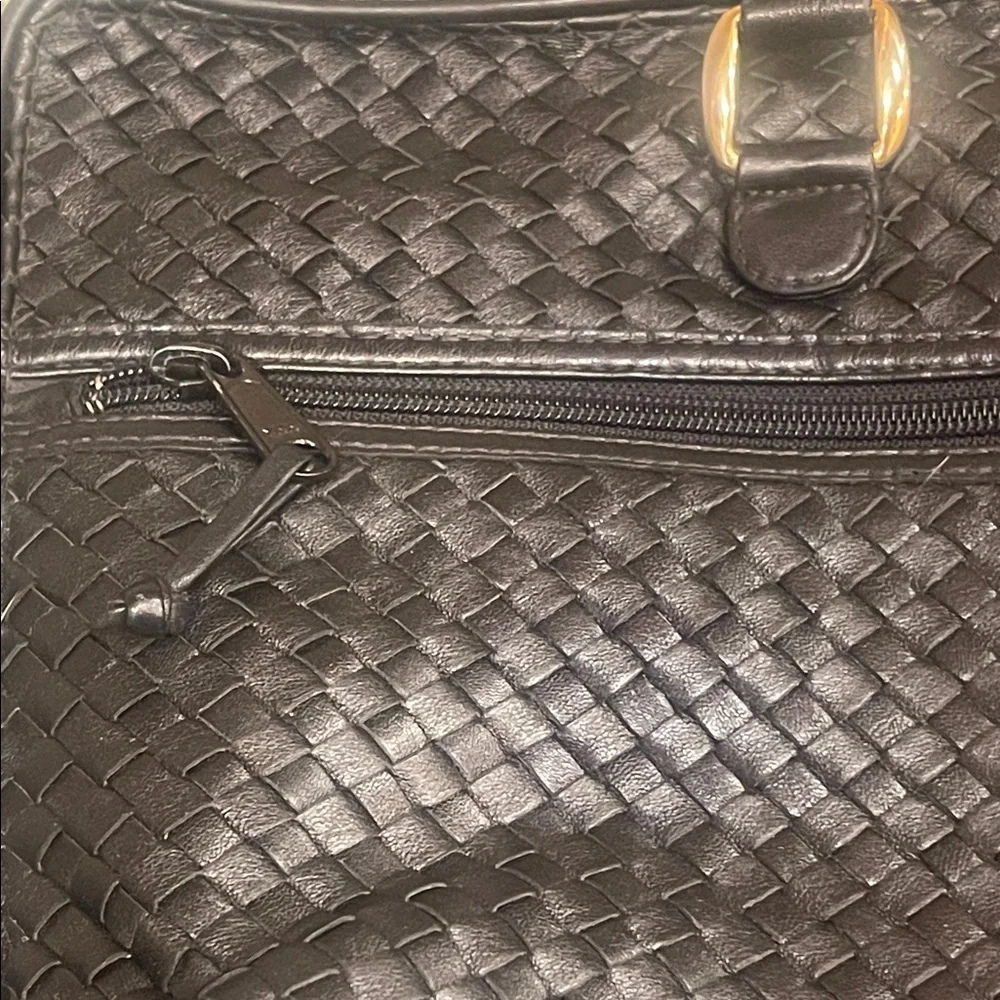 Vintage Ganson Woven Leather Satchel – Black Intrecciato Briefcase Bag